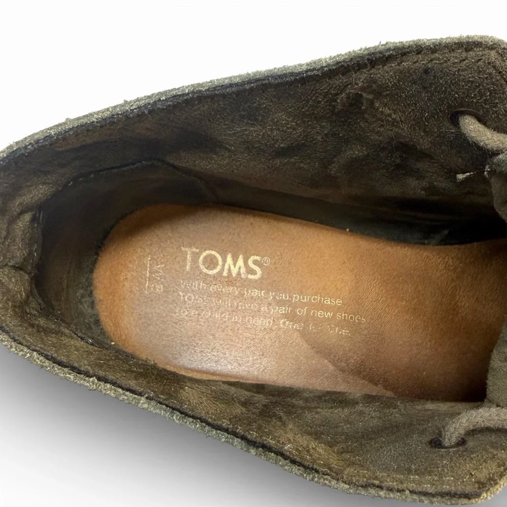 TOMS Desert Crepe Wedge Ankle Boots Tarmac Olive‎ Suede Size 8